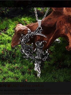 ⭐️ Silver-tone Witch on Crescent Moon Pendant Necklace New